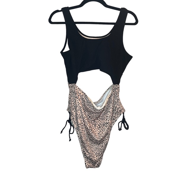 Brand New Shein Plus Dalmatian Print Cut Out Drawstring Side One Piece Suit - Picture 7 of 9